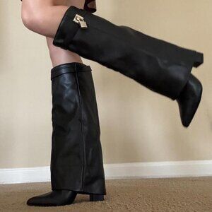 Black Pleather Boots with Lock Detail